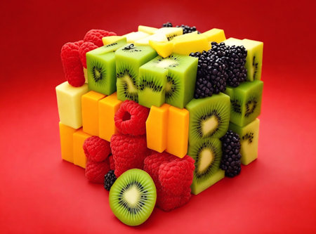 Fruit cake with kiwi, raspberries and mangoの素材