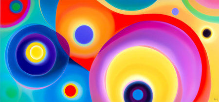 Abstract artwork of vibrantly-colored shapes . Created with Generative AI.の素材