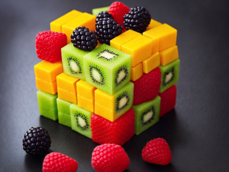 Fruit cube with kiwi, raspberries and blackberriesの素材