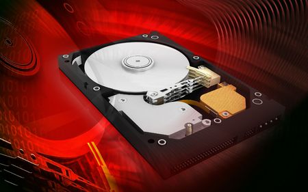 Digital illustration of hard disk in digital colour background	