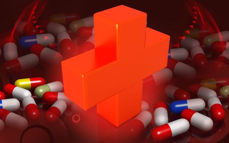 Digital  illustration of red cross  in colour background	の写真素材