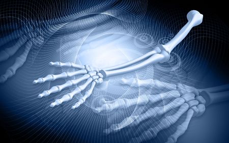 3d render of human hand bones in digital backgroundの写真素材
