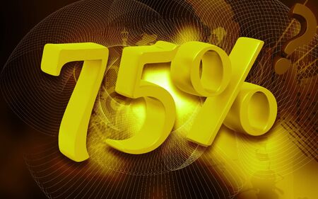 Symbolic representation of seventy five percent in green colour with a white backgroundの写真素材