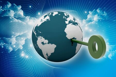 Symbol of a key and lock with the globe representing as a lockの写真素材