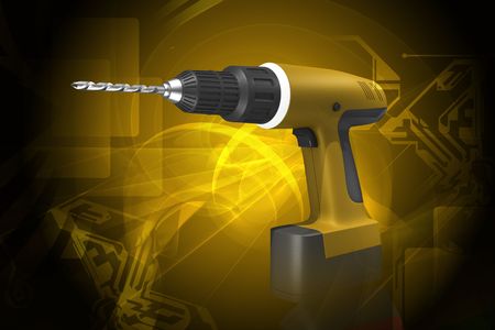 Digital illustration of cordless drill in abstract color backgroundの写真素材