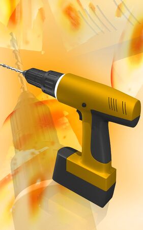 Digital illustration of cordless drill in abstract color backgroundの写真素材