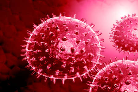 Digital illustration of influenza virus in color background