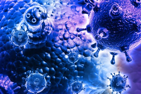 Digital illustration of influenza virus in color background