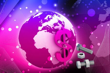 Highly rendering of 3d globe and dollar sign in color backgroundの写真素材