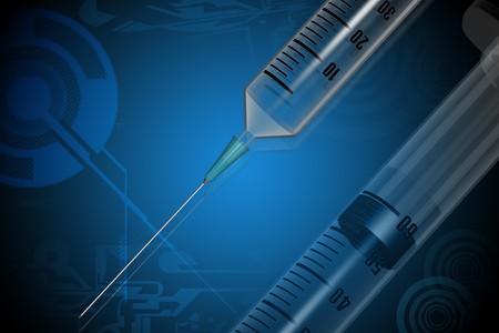 Digital illustration of syringe in color backgroundの写真素材