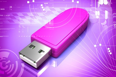 Digital illustration of USB flash drive in digital color background	の写真素材