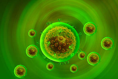 Digital illustration of HIV virus in color background