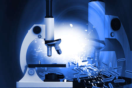 Digital illustration of microscope in color background	