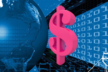 Digital illustration of  dollar sign  in color backgroundの写真素材