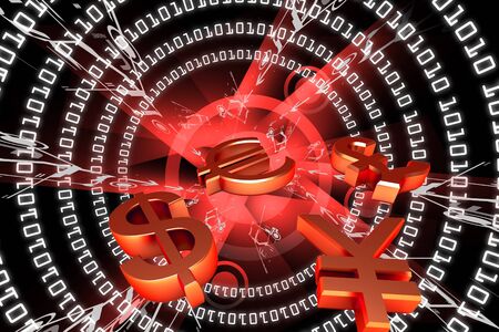 Digital illustration of  world and world currency  in color backgroundの写真素材