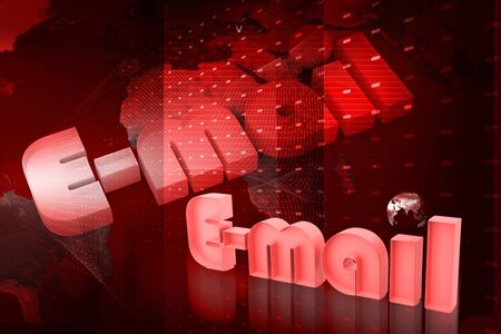 Digital illustration of  email and world  in color backgroundの写真素材