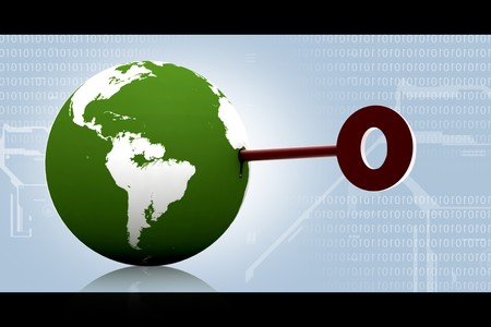 Symbol of a key and lock with the globe representing as a lockの写真素材