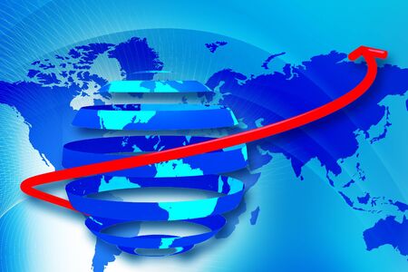 3d rendering of globe and dollar sign rotating arrows in digital color backgroundの写真素材