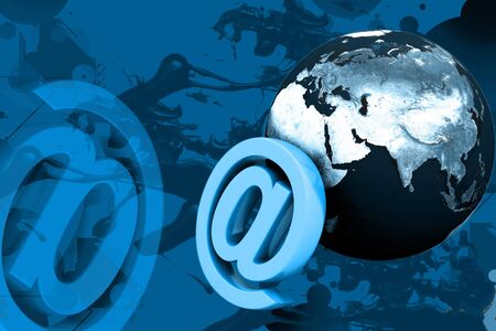 Highly rendering globe and business symbol in color backgroundの写真素材