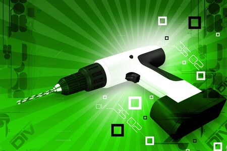 Digital illustration of cordless drill in abstract color backgroundの写真素材