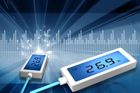 Digital illustration of electronic thermometer in color background