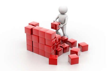 man work with arrange bricks	の写真素材