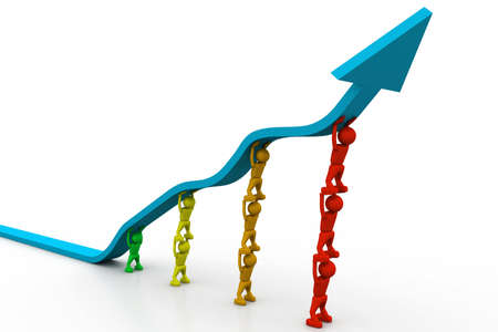 People pushing up the blue arrow	の写真素材