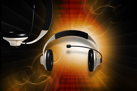 Digital illustration of headset in abstract background	の写真素材