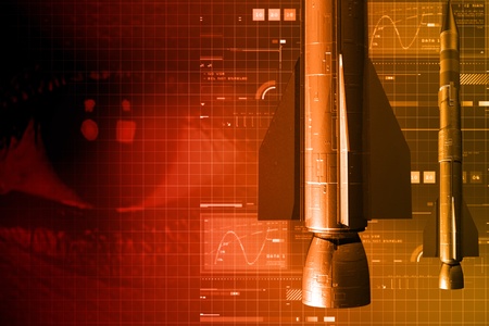 Digital illustration of rocket in digital colour backgroundの写真素材