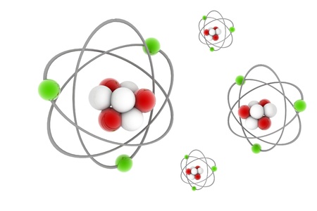 3d rendering of atom in isolated background	の写真素材