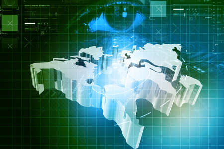 Eye with world map in digital background 
