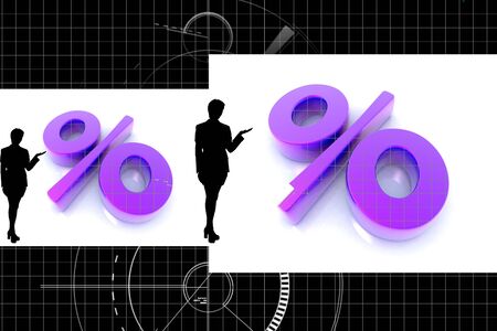 Digital illustration of  percentage and business woman  in color backgroundの写真素材