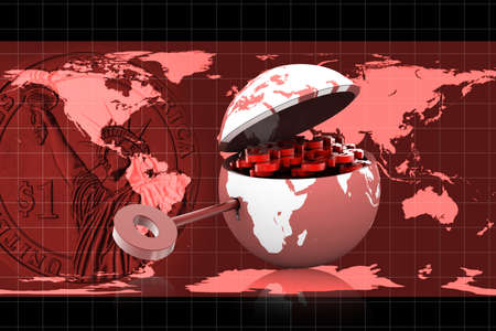 Symbol of a key and lock with the globe representing as a lockの写真素材