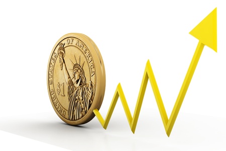 Dollar coin with  arrow showing  profit sの写真素材