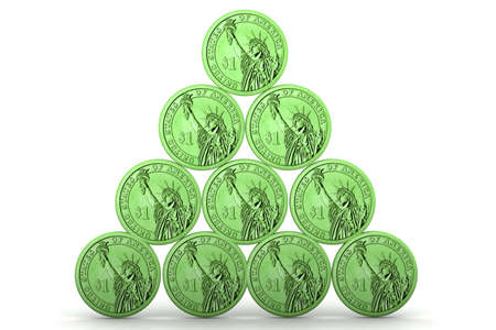 Digital illustration of gold dollar coin in isolated background の写真素材