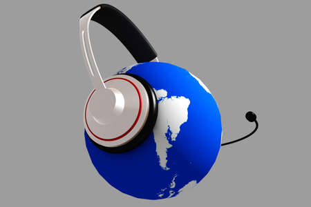 A headset on world globe in isolated background 	の写真素材