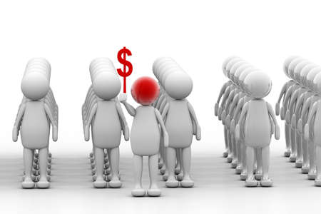 3d person holds dollar sign in white background	の写真素材