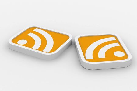 3d rendering of RSS button in white background	の写真素材
