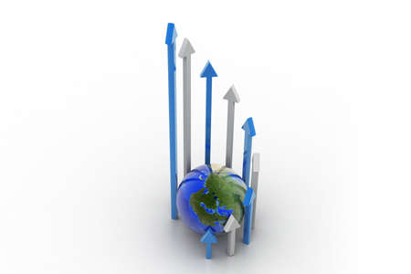 3d rendering of globe around   increasing arrow in white backgroundの写真素材