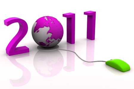 modern computer mouse connected to the date 2011 and a globe - welcome the new year	