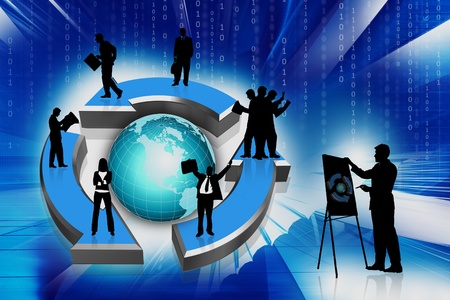 3d multiuse arrow and business team in abstract backgroundの写真素材