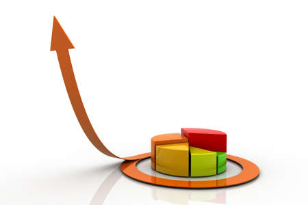 Pie chart  around Circle arrow going up on white backgroundの写真素材