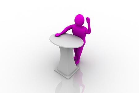 man on tribune. Isolated 3D image on whiteの写真素材