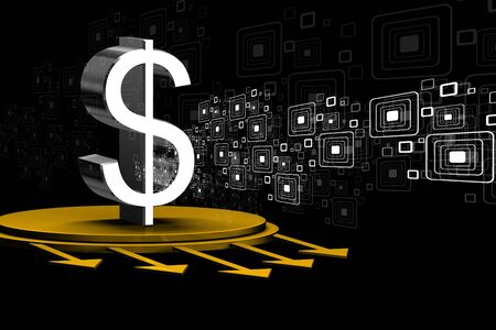 3d rendering of dollar and arrows in abstract color background	の写真素材