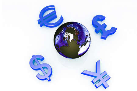 Digital illustration of   world currency  in color background	の写真素材