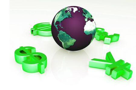 Digital illustration of   world currency  in color background	の写真素材