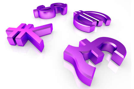 Digital illustration of   world currency  in color background	の写真素材