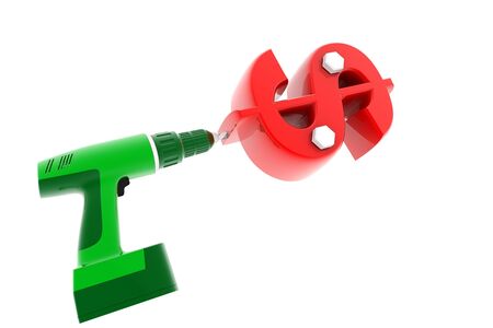 3d rendering of Dollar and driller  isolated backgroundの写真素材