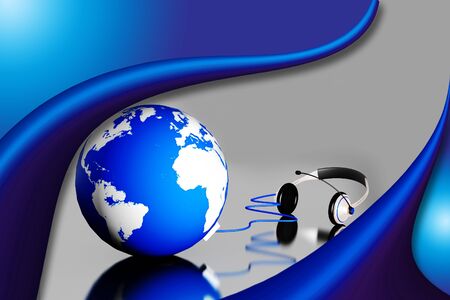 A headset on world globe in abstract  background 	の写真素材