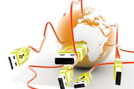 USB  cable connecting the world in isolated background 	